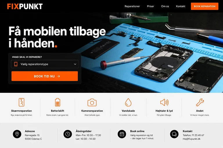 Designkoncept til mobilreparationsvirksomheden FixPunkt